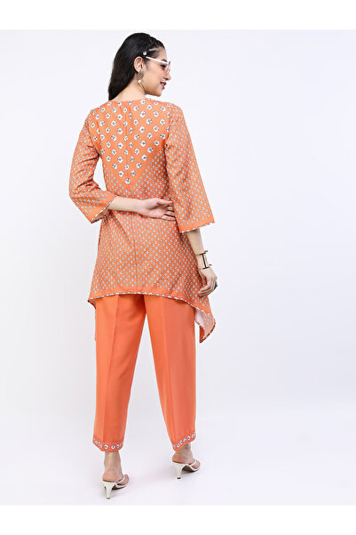 Vishudh By Styli Women Orange Printed Kurta and Trouser Set