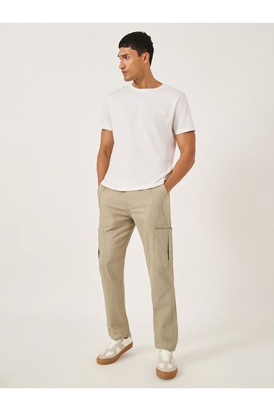 Fort Collins By Styli Men Beige Solid Cotton Straight Leg Pants