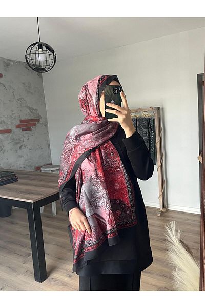 Merwiss Patterned Soft Gloria Black-Burgundy Shawl