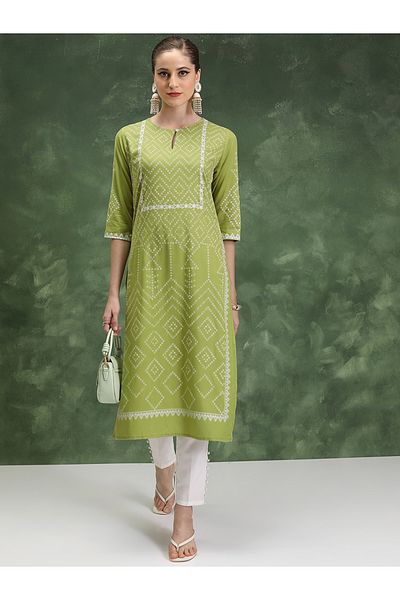 Vishudh By Styli Geometric Printed Keyhole Neck Kurta