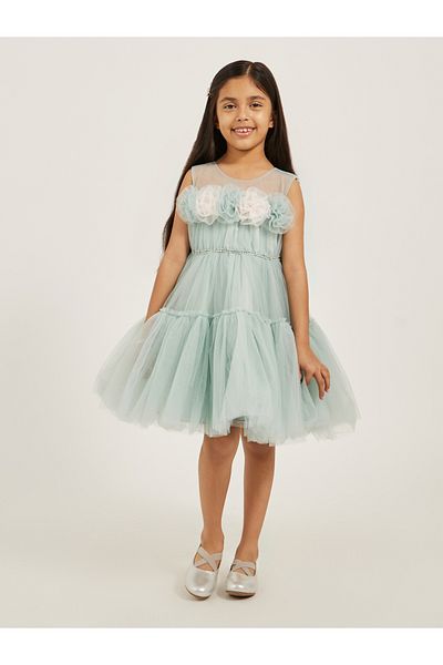 Styli Ruffled Hem Flower Corsage Sleeveless Dress