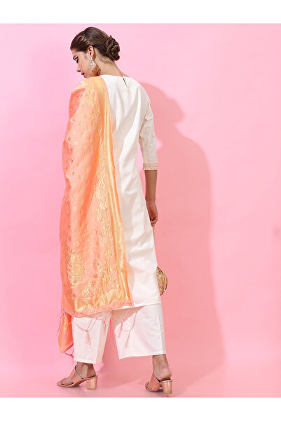 Vishudh By Styli Women Cream Embroidered Kurta Set with Dupatta