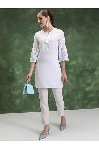 Vishudh By Styli Floral Embroidered Flared Sleeves Straight Kurti