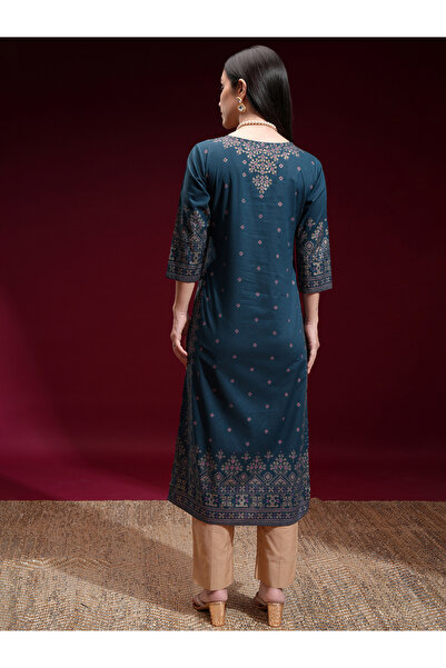 Vishudh By Styli Women Navy Blue Printed A-Line Kurta