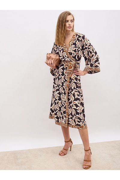 Styli All-Over Print V Neck Wrap Midi Dress