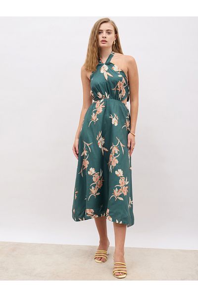 Styli All-Over Print Halter Neck A-Line Midi Dress