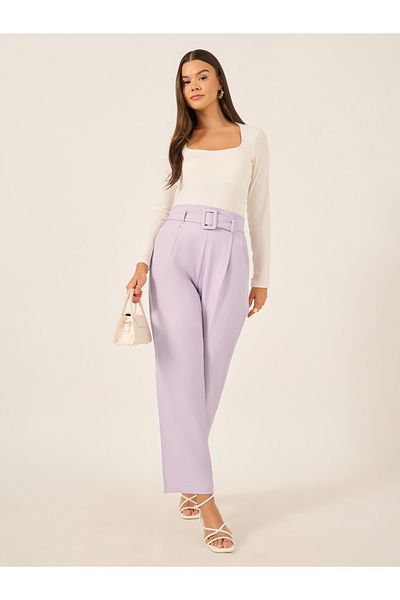 Styli High Rise Tapered Fit Belted Pants