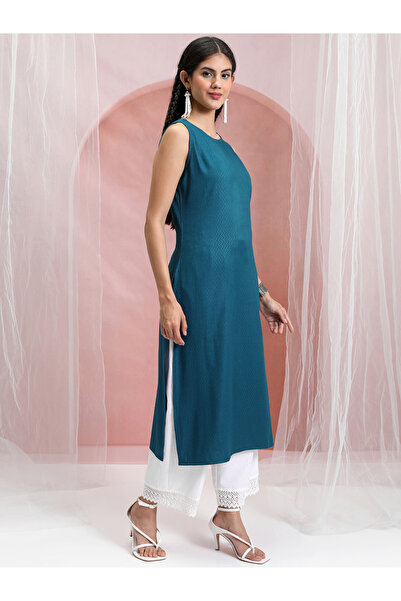 Vishudh By Styli Teal Blue Sleeveless Straight Kurta