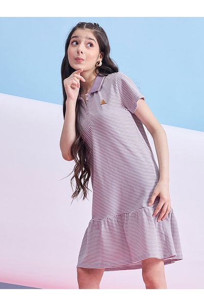 Stylo Bug By Styli Striped Collared Half-Button Placket A-Line Dress
