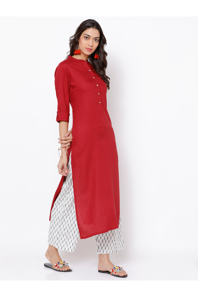 Vishudh By Styli Women Red Solid Straight Kurta