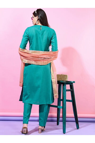 Vishudh By Styli Women Embroidered Kurta Set with Trousers and Dupatta