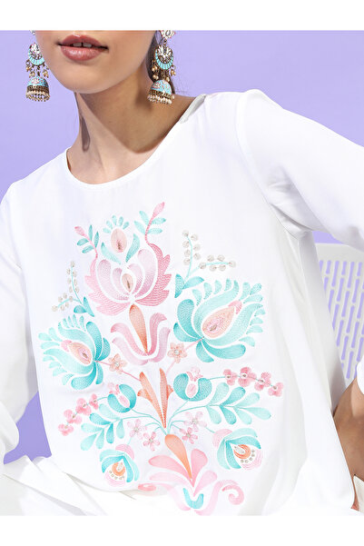 Vishudh By Styli White Embroidered High-Low Kurta with Dhoti Pants