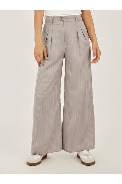 Styli Beige Striped Tailored Pants