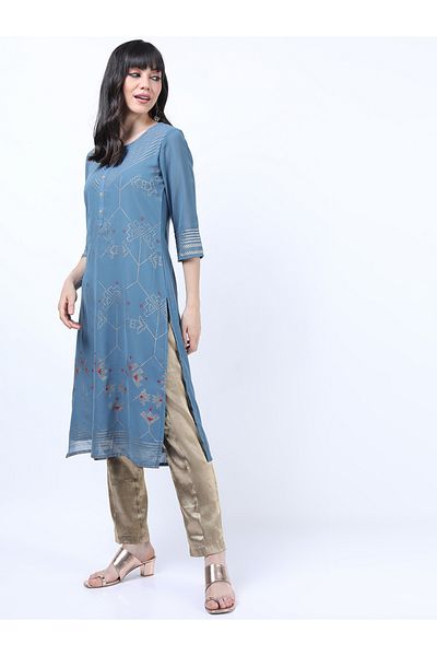 Vishudh By Styli Blue Floral Printed Regular Fit Kurta
