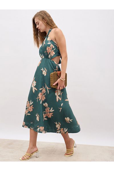Styli All-Over Print Halter Neck A-Line Midi Dress
