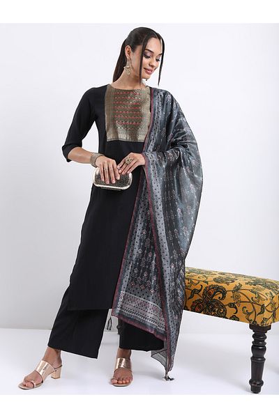 Vishudh By Styli Women Black Printed Kurta Set with Dupatta