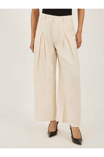 Styli Cream High Rise Wide Leg Pants