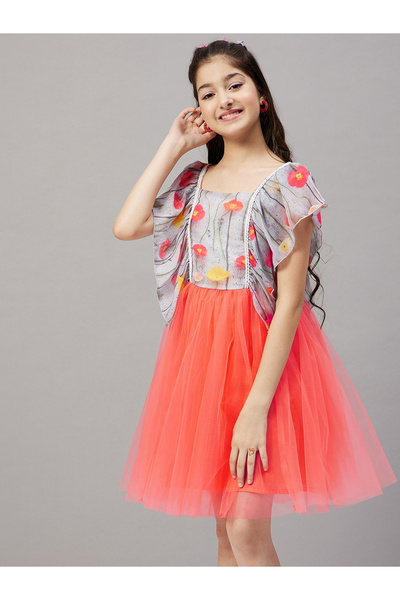 Stylo Bug By Styli Floral Printed Ruffle Sleeves A-Line Dress