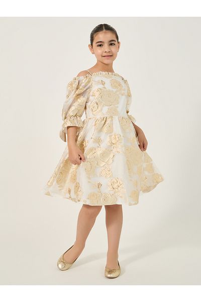 Styli Jacquard Off Shoulder Ruffled Detail Dress