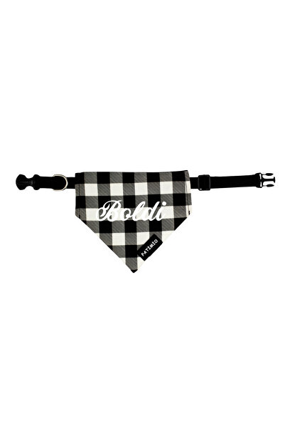 PATİMİO Isme Özel Siyah Kare Kedi Ve Köpek Tasma Fular Bandana