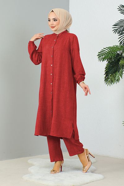 MODAQU Red Judge Collar Tunic-Pants Set