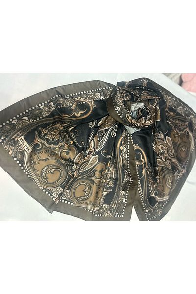 ALTUNTAŞ Women's Cotton Matte Yellow Black Retro Etnic Shawl