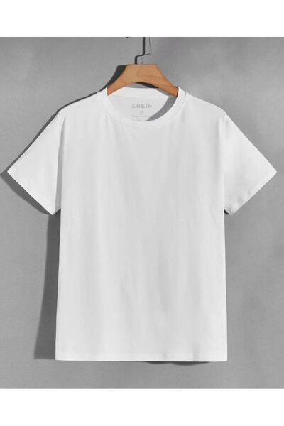 khufu تي شيرت أبيض كبير الحجم غير رسمي بدون طباعة للجنسين