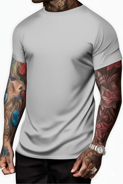 NO 601 Men's Gray Slim Fit Breathable Mesh Fabric Sports Tshirt