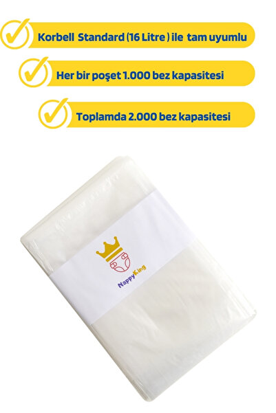 Evde Hijyen Korbell Uyumlu (15/16L) Toplamda 2.000 Bez Alabilen Çöp Poşeti