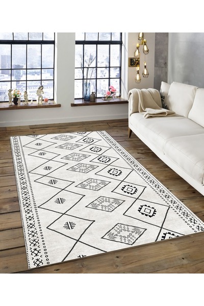 Dijidekor Shine M(132) Beige Fringeless Non-Slip Based Digital Printed Decora...