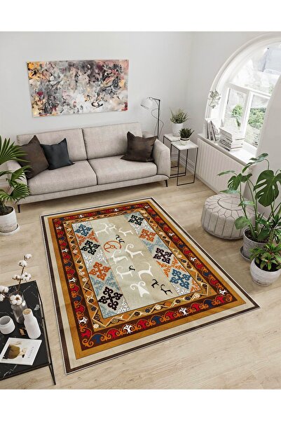 Dijidekor Shine M(18) Orange Fringeless Non-Slip Based Digital Printed Decora...