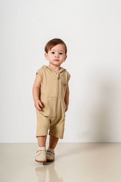 bombe Baby Kids Beige Cotton Hooded Comfortable Jumpsuit Trend Fashion Bottom Top Set