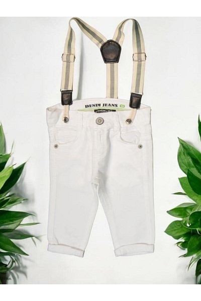 Zekids Baby Boy White Jeans with Straps
