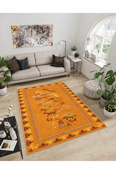 Dijidekor Shine M(9) Orange Fringeless Non-Slip Based Digital Printed Decorat...