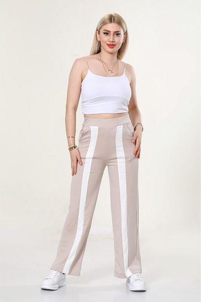 NEWCO Pantaloni de sport largi pentru femei, cu talie înaltă, cu dungi