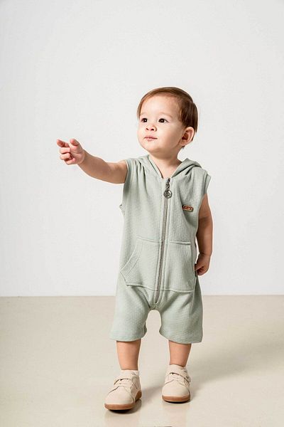 bombe Baby Kids Green Cotton Hooded Comfortable Jumpsuit Trend Fashion Bottom Top Set