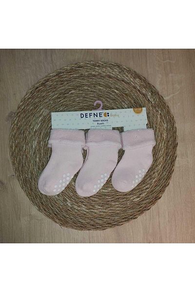 Defne Baby 3 Pairs Towel Cotton Non-Slip Sole Winter Girl's and Baby Socket Socks