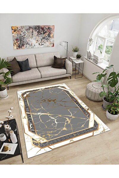 Dijidekor Shine M(109) White Fringeless Non-Slip Based Digital Printed Decora...