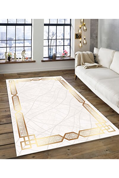 Dijidekor Shine M(134) Gold Fringeless Non-Slip Based Digital Printed Decorat...