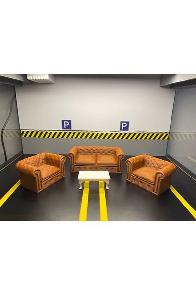 FMK HOBBY 1:18 Scale Chester Sofa Set Brown