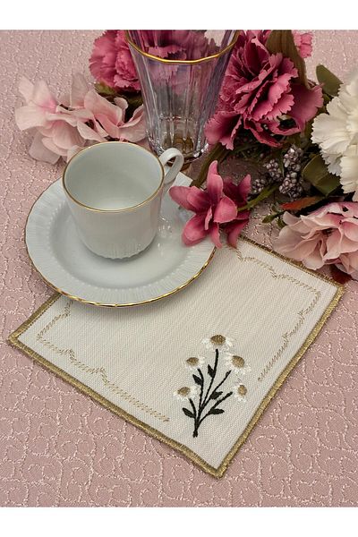 Mustgross Coffee Side Presentation Napkin - 6 Pieces Fabric and Cocktail Embroidered