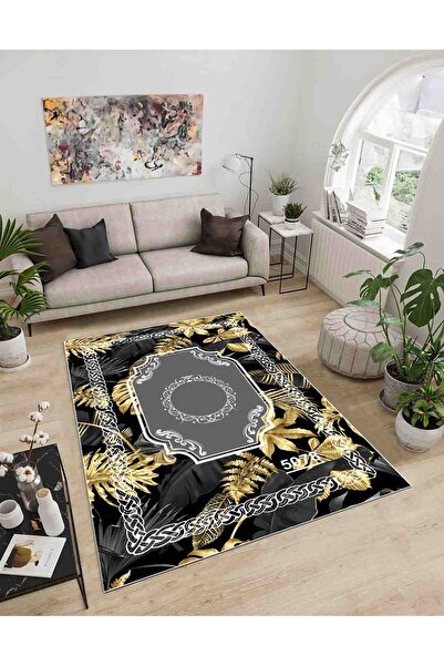 Dijidekor Shine M(29) Gray Fringeless Non-Slip Based Digital Printed Decorati...