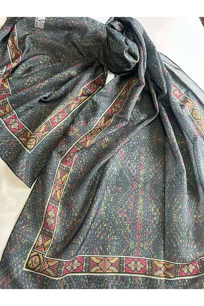ALTUNTAŞ Women's Cotton Green Retro Etnic Shawl