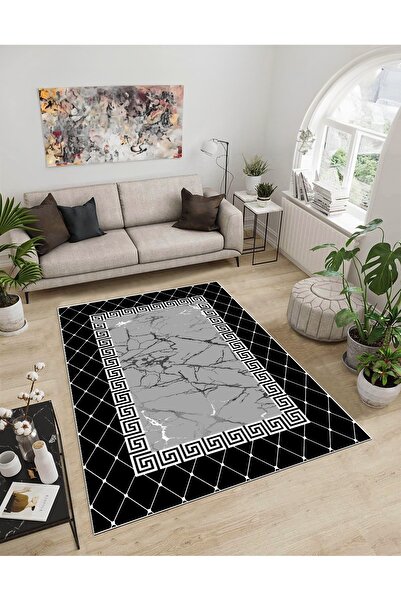 Dijidekor Shine M(69) Covor decorativ digital cu imprimeu negru, fără franjur...