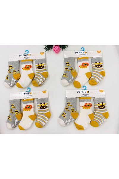Defne Baby Комплект чорапи от 3 части Cotton Slide за 3-4 години унисекс деца и бебета
