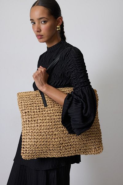 Touché Privé Leather Strap Straw Bag