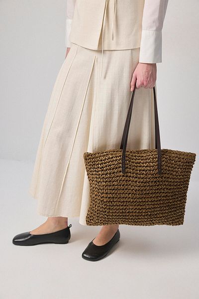 Touché Privé Leather Strap Straw Bag