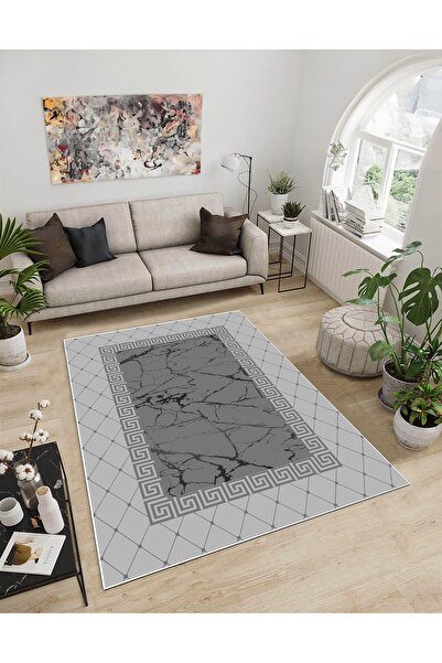 Dijidekor Shine M(63) Gray Fringeless Non-Slip Based Digital Printed Decorati...