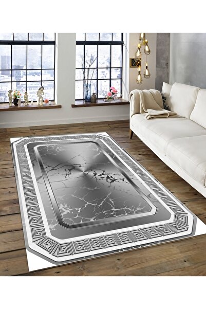 Dijidekor Shine M(158) Gray Fringeless Non-Slip Based Digital Printed Decorat...