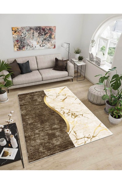 Dijidekor Shine M(58) Covor decorativ digital cu imprimeu maro, fără franjuri...